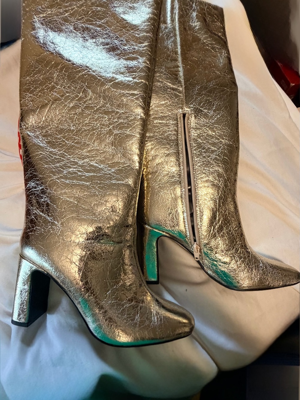 Metallic Silver Women's Knee-High Heeled Boots